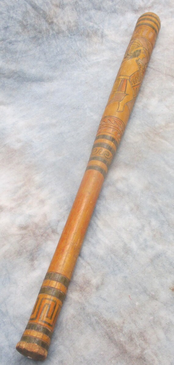 Mexican Wood Baseball Bat Hand Carved Colored Warrior Mexico Etsy
