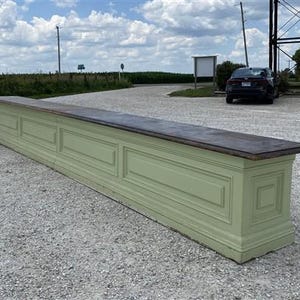 23&#39; Green Store Counter Display Table, Mercantile, Tavern Bar, Kitchen Island, Country Store Counter, Wooden Counter Cabinet