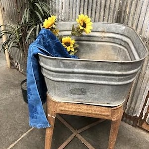 Wheeling Galvanized Single Wash Tub, Sink Cooler, Flower Pot Stand Bucket DR, Galvanized Single Wash Tub, Rustic Farmhouse Planter