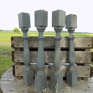 4 Balusters Gray Wood Architectural Salvage Spindles Porch Post House Trim A, Vintage Wood Spindles, Wooden Balusters, Rustic Farmhouse