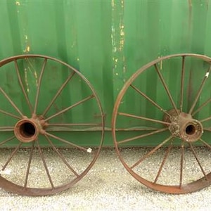 2 Cast Iron Implement Wheels, Wagon Wheel, Tractor Steel Rims, Industrial Age F, Wagon Wheels, Spoke Wheels, Farm Tractor Wheels, Wheel Rims