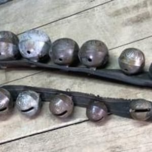 15 Sleigh Bells Horse Rein Leather Strap, Christmas Winter Brass Jingle Bells Q, Antique Jingle Bells, Vintage Sleigh Bells, Door Chimes