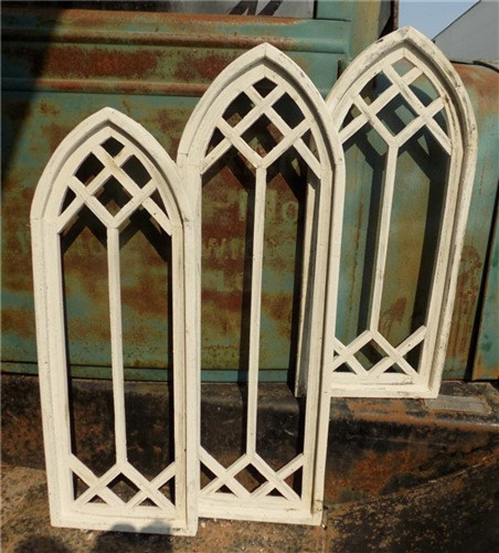 Set 3 Arched Wood Gothic Window Frames Architectural Church Etsy