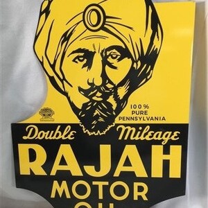 Rajah Motor Oil Flange Sign, 2 Sided Metal Advertising Sign, Oil Gas Advertising Rajah Sign, Motor Oil Sign, Flange Sign, 2 Sided Metal Sign