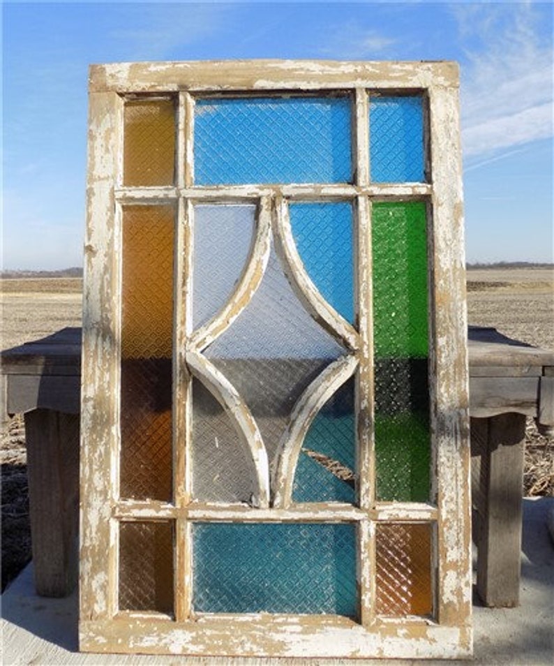 Antique Stained Glass Window Architectural Salvage Church Etsy