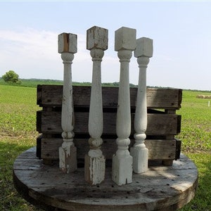 4 Balusters White Wood Architectural Salvage Spindles Porch Post House Trim A18, Vintage Wood Spindles, Wooden Balusters, Rustic Farmhouse