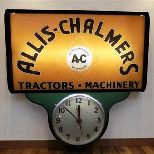Allis Chalmers Tractors Machinery Clock, Vintage Advertising Teardrop Clock, A, Vintage Allis Chalmers, Tractor Implement Sign
