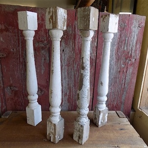 4 Balusters White Wood Architectural Salvage Spindles Porch Post House Trim A17, Vintage Wood Spindles, Wooden Balusters, Rustic Farmhouse