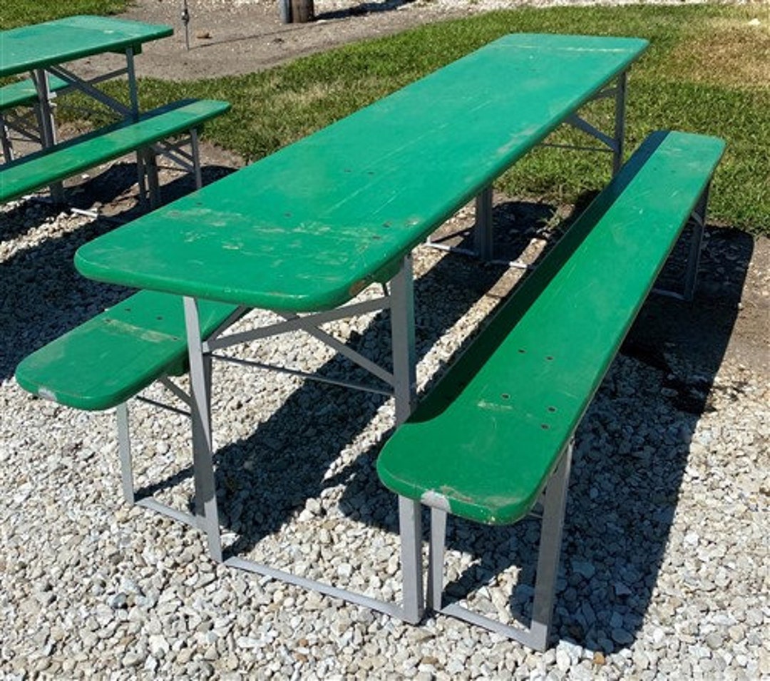 Wood Vintage German Beer Garden Table and Benches, Oktoberfest Picnic