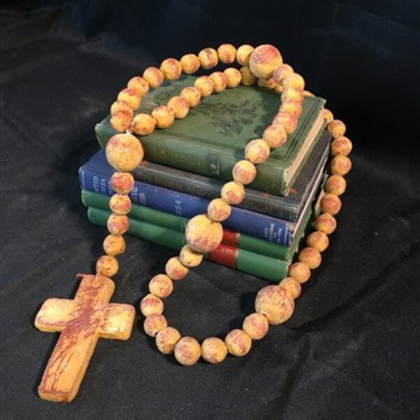 Gold Clay Bead Rosary Necklace, Rosary Catholic Crucifix, Terra Cota Cross