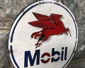 Mobil Pegasus Sign, 3D Metal Advertising Sign, Gas Station Pump Oil Garage Sign, Rustic Welded Metal Sign, Metal Art Mancave Sign, Wall Deco