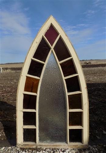 Antique Stained Glass, Arched Church Window, Architectural Leaded Art Glass, A9
