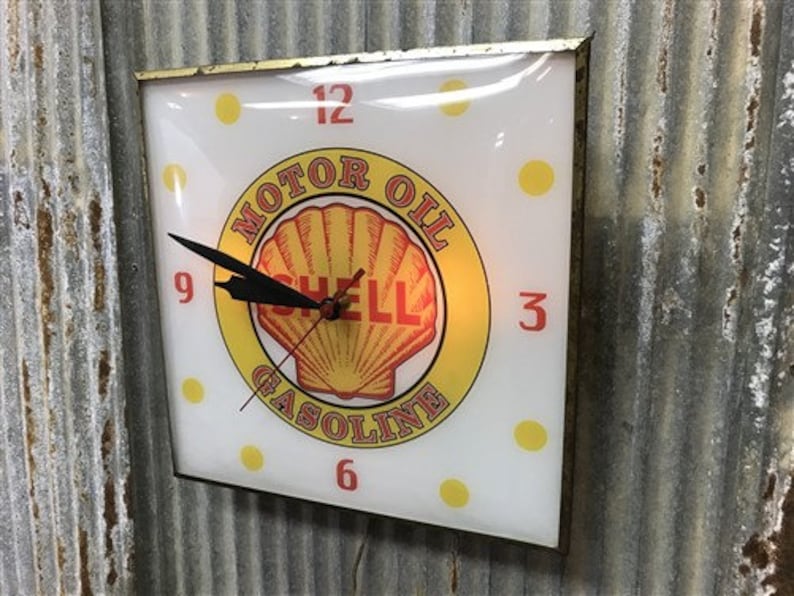 Shell Motor Oil Clock Gas Station Lighted Pam Clock Vintage Etsy