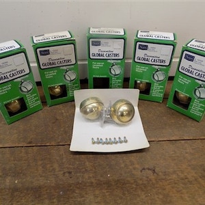 NOS Sears Decorative Global Casters Mounting Hardware Plated Polished Brass a, Brass Caster, Furniture Wheels, Furniture Caster