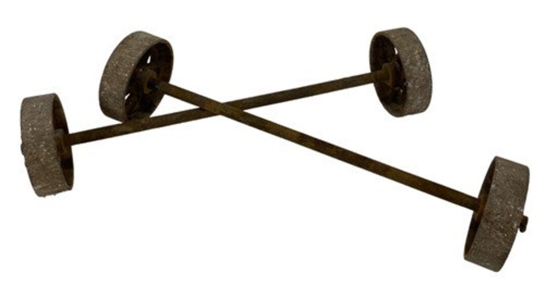 4 Factory Cart Wheels & 2 Axles Cast Iron Vintage Lineberry Industrial Wheel A41, Vintage Cast