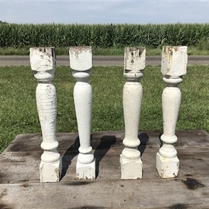 4 Balusters White Vintage Wood, Architectural Salvage, Porch Post House Trim A46