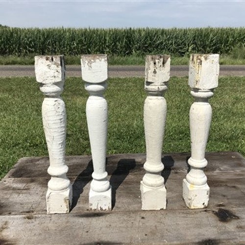 4 Balusters shops White Vintage Wood, Architectural Salvage, Porch Post House Trim A46