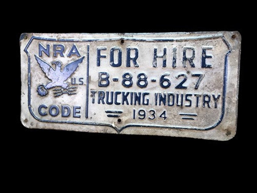 1934 NRA Code License Plate, National Recovery Act Trucking Industry