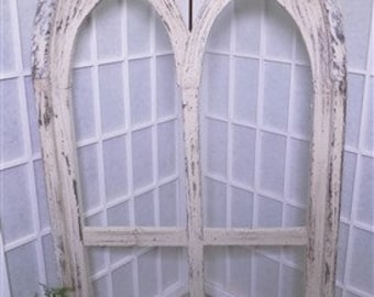 White Diamond Arched Church Window, Wood Cathedral Frame, Farmhouse Decor,Wooden Church Frame, Farmhouse Window Frame, Gothic Wall Decor