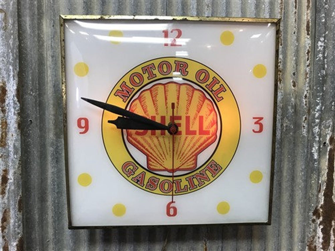 Shell Motor Oil Clock Gas Station Lighted Pam Clock Vintage Etsy