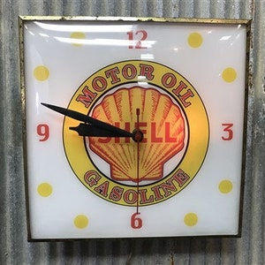 Shell Motor Oil Clock, Gas Station Lighted Pam Clock, Vintage ...