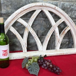 Half Arched Circle Church Cathedral Wood Window, Rustic White Faux Window Frame Gothic Moon Window Wall Decor Wall Hanging, Farmhouse Window