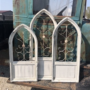 3 French Country Wood Metal Window Frame, Architectural Frame, Farmhouse Decor, Window Wall Decor Panel, Wall Hanging Set, Farmhouse Window