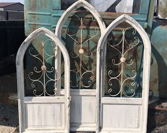 3 French Country Wood Metal Window Frame, Architectural Frame, Farmhouse Decor, Window Wall Decor Panel, Wall Hanging Set, Farmhouse Window
