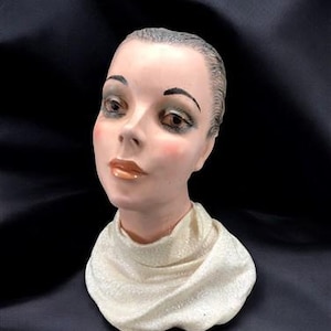 Female Plaster Mannequin Head, Art Deco, Vintage Salon Hat Shop Display Bust A Plaster Head, Art Deco Bust, Hat Jewelry Display