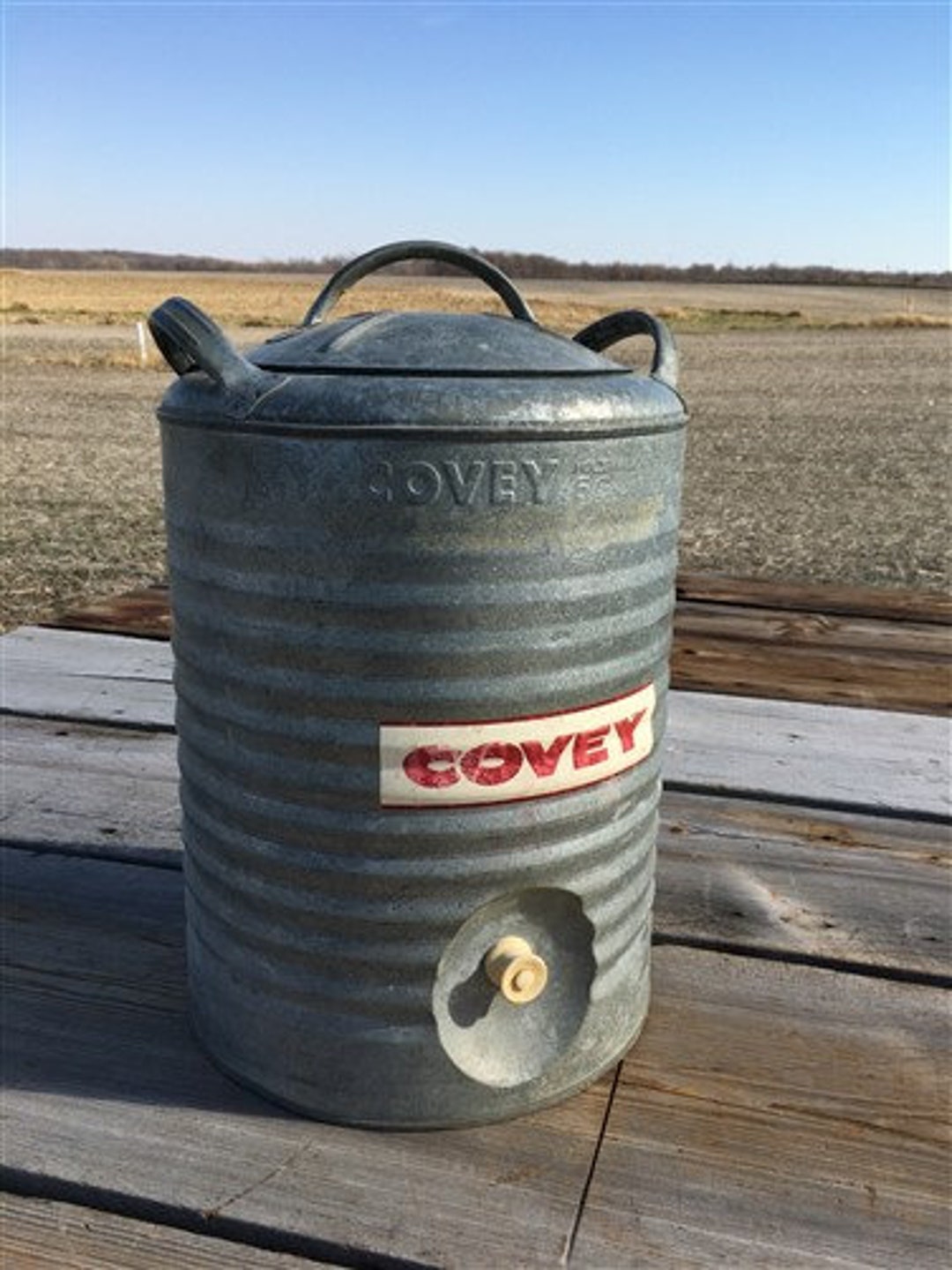Covey Galvanized Tin 5 Gallon Water Cooler, Vintage Drink Dispenser