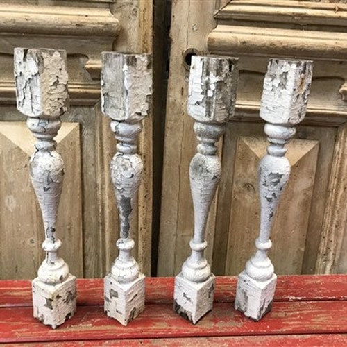 4 Balusters Painted Wood Architectural Salvage Spindles Porch House Trim Z, Vintage Wood shops Spindles, Wooden Balusters, Rustic Farmhouse