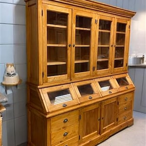 Flat Kitchen Hutch Cabinet, Kitchen Pantry Storage, Pine Wood Cupboard, E1, Wood Bookcase, China Cabinet, With Doors, Kitchen Display