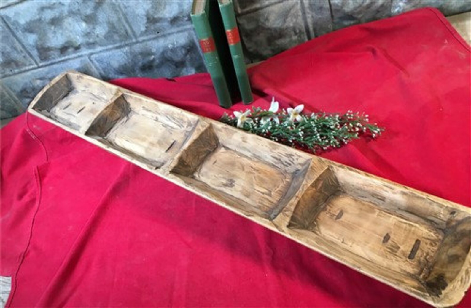 4 Bowl Tray Rustic Carved Wood Dough Bowl Trencher Divided Etsy