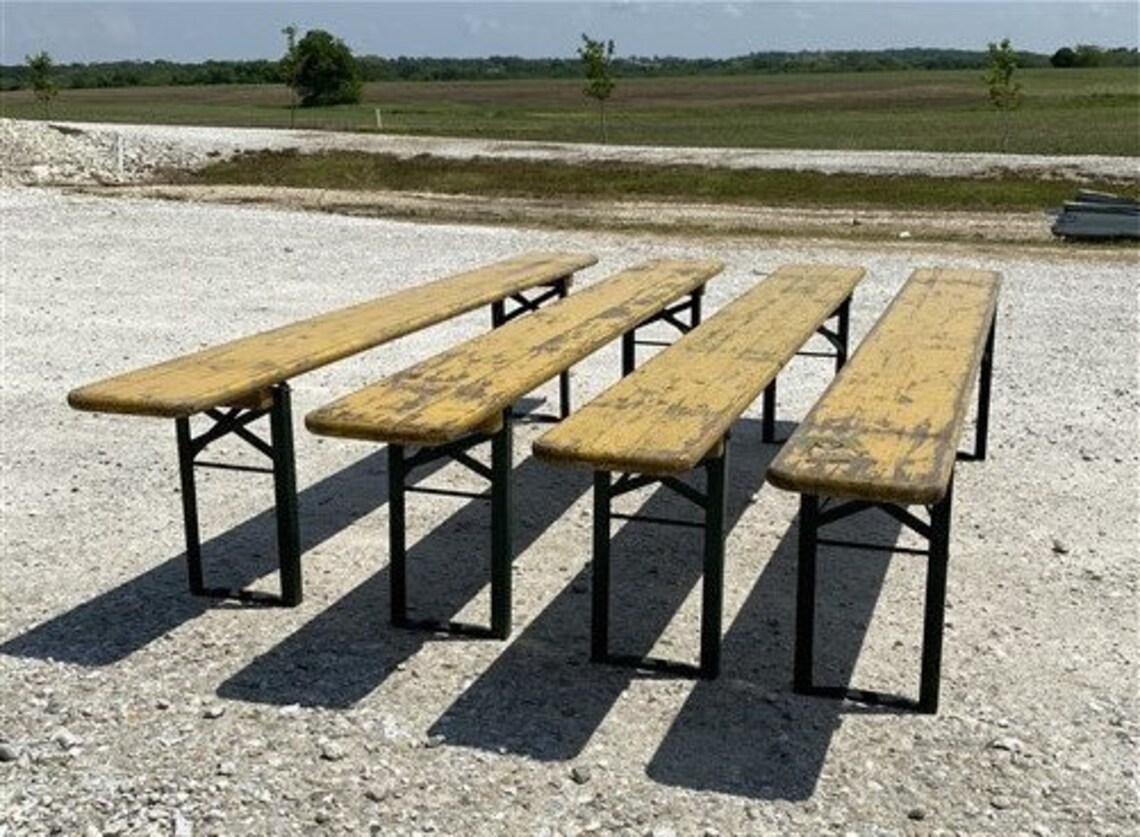 4 Vintage German Beer Garden Benches Portable Industrial Wood Etsy