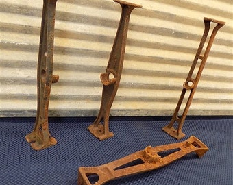4 Cast Iron Brackets Art Deco Industrial Architectural Salvage Hardware Vintage