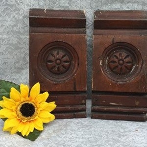 2 Plinth Blocks, Door Trim Molding Architectural Salvage, Wood Rosettes C41 Door Trim Corner Block, Vintage Wood Molding, Skirting Trim