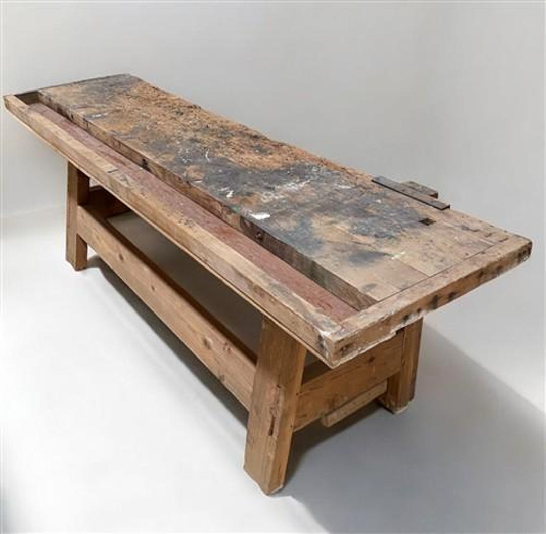Rustic Work Table, Vintage Carpenter's Workbench, Woodworking Console ...