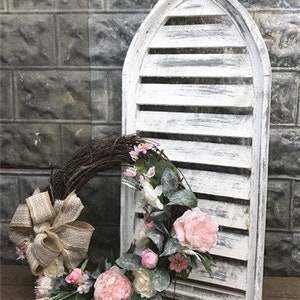 Distressed White Window Shutter Frame, Arched Wood Shutter Window Frame Decor, Shutter Decor, Farmhouse Window, Shabby Chic, Wall Hanging