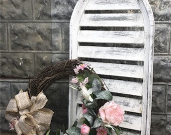 Distressed White Window Shutter Frame, Arched Wood Shutter Window Frame Decor, Shutter Decor, Farmhouse Window, Shabby Chic, Wall Hanging