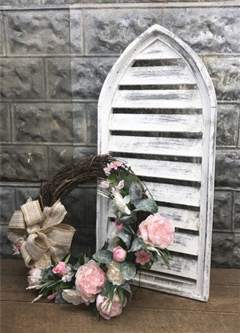 Distressed White Window Shutter Frame Arched Wood Shutter Etsy