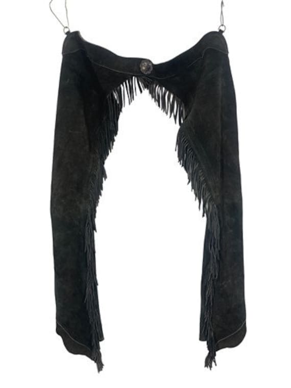 Bears Black Suede Fringed Chaps, Cowboy Western C… - image 1