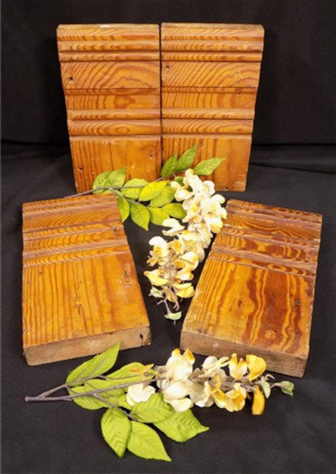 4 Plinth Blocks, Door Trim Molding, Architectural Salvage, Antique Wood