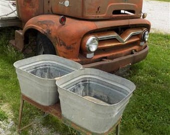 Wheeling Galvanized Double Wash Tub, Beer Cooler, Flower Pot Stand Bucket A30