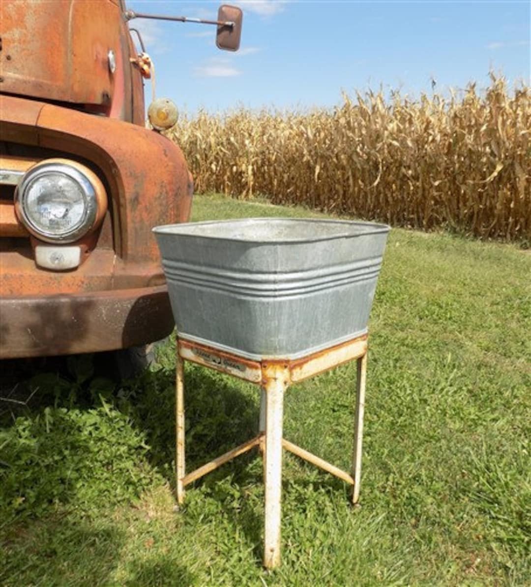 Wheeling Galvanized Single Wash Tub, Sink Cooler, Flower Plant Stand