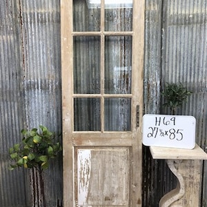 Antique French Single Door (27.5x85) 6 Glass Panes, European Design H69