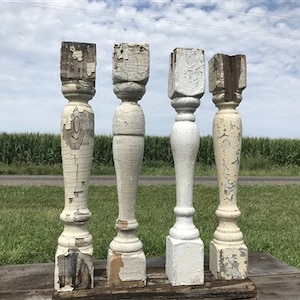 4 Balusters White Vintage Wood, Architectural Salvage, Porch Post House Trim A47