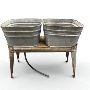Wheeling Galvanized Double Wash Tub, Beer Cooler, Flower Pot Stand Bucket A28,