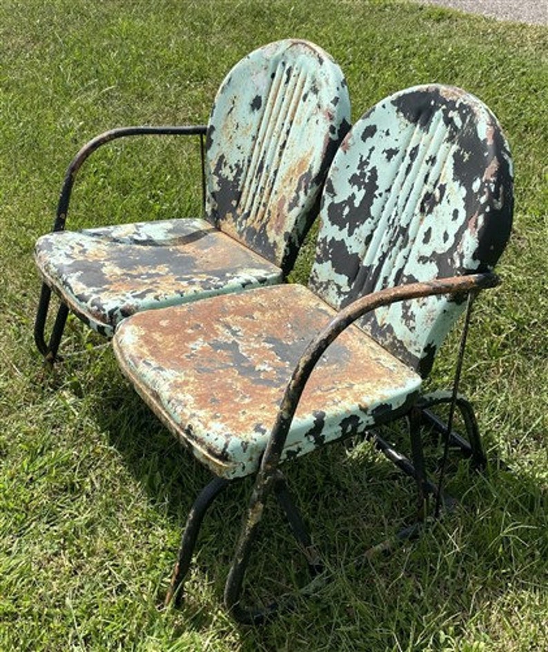 Midcentury Clam Shell Glider Vintage Metal Glider Patio Etsy