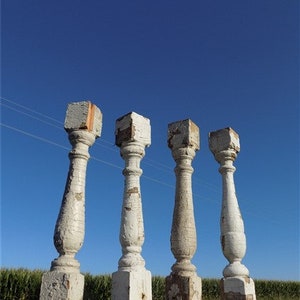 4 Balusters White Vintage Wood, Architectural Salvage, Porch Post House Trim A28