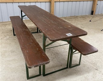 Wood Vintage German Beer Garden Table and Benches, Oktoberfest Picnic Table D29, Patio Furniture Table, Folding Table, Portable Table